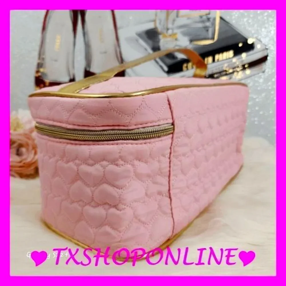 {Juicy Couture} Pink Quilted Hearts Train Case | Bling Cosmetic Bag |
